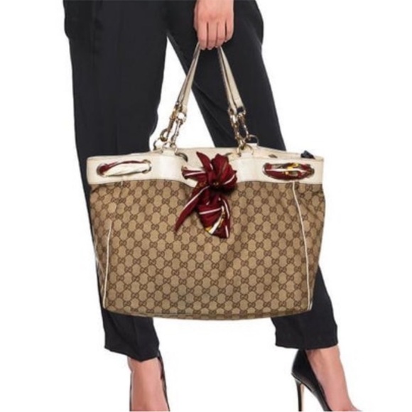 Gucci Handbags - Gucci Beige/Off White GG Canvas Large Positano
Scarf Tote